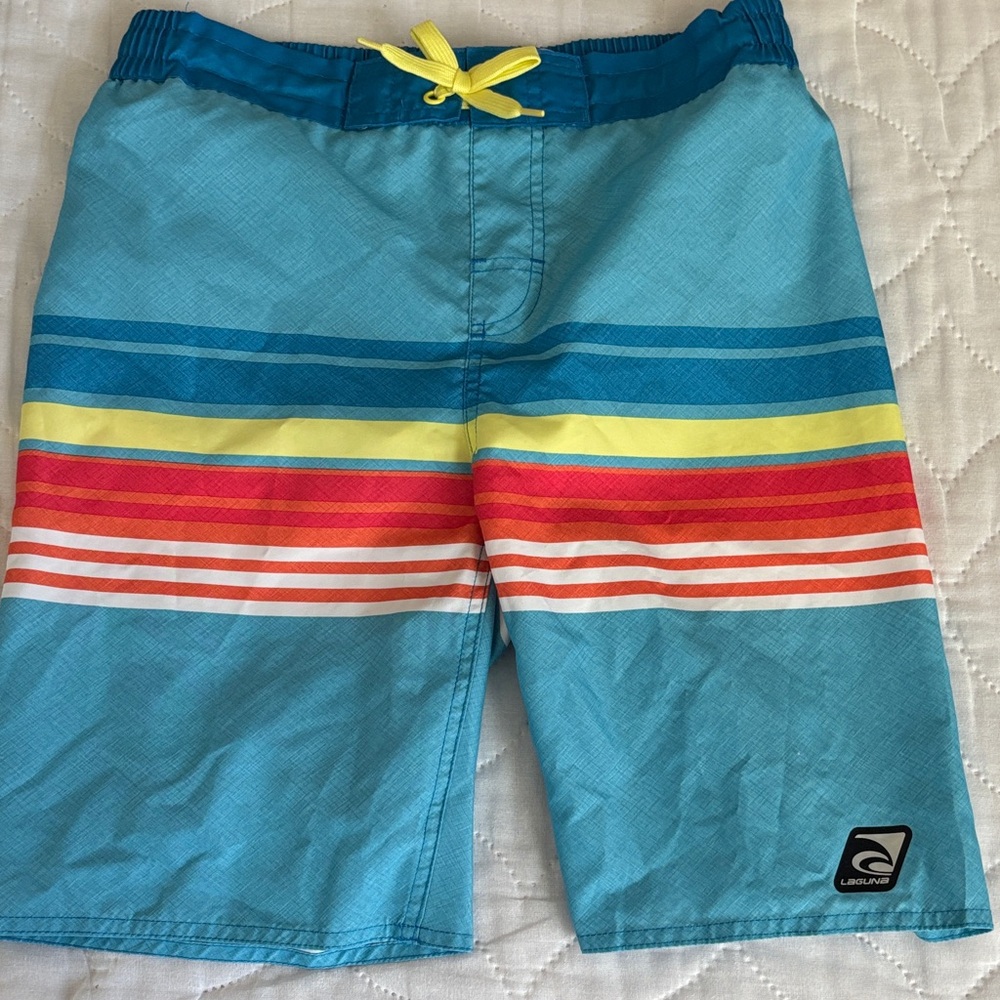 Laguna B Kids Swim Trunks in Teal, Yellow, Red, Orange, White